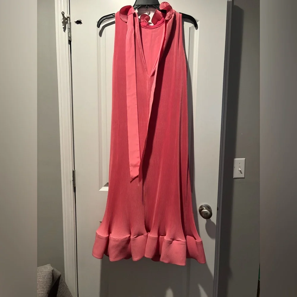 Tibi Coral Maxi Dress with Ruffle Neckline - Picture 2 of 3